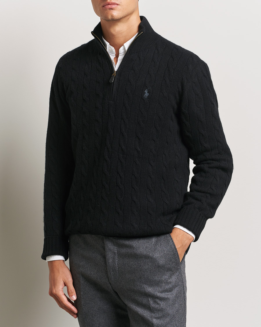 Herre | Trøjer | Polo Ralph Lauren | Wool/Cashmere Cable Half Zip Polo Black