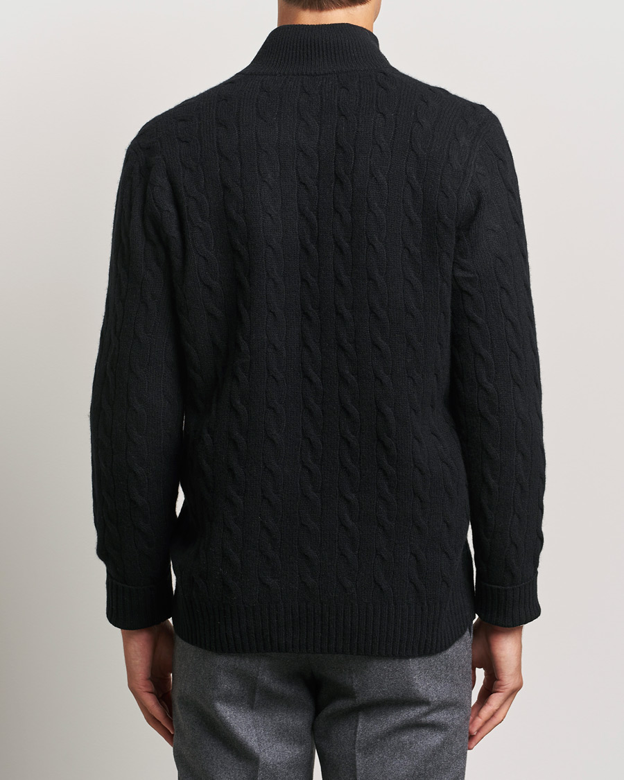 Herre | Trøjer | Polo Ralph Lauren | Wool/Cashmere Cable Half Zip Polo Black