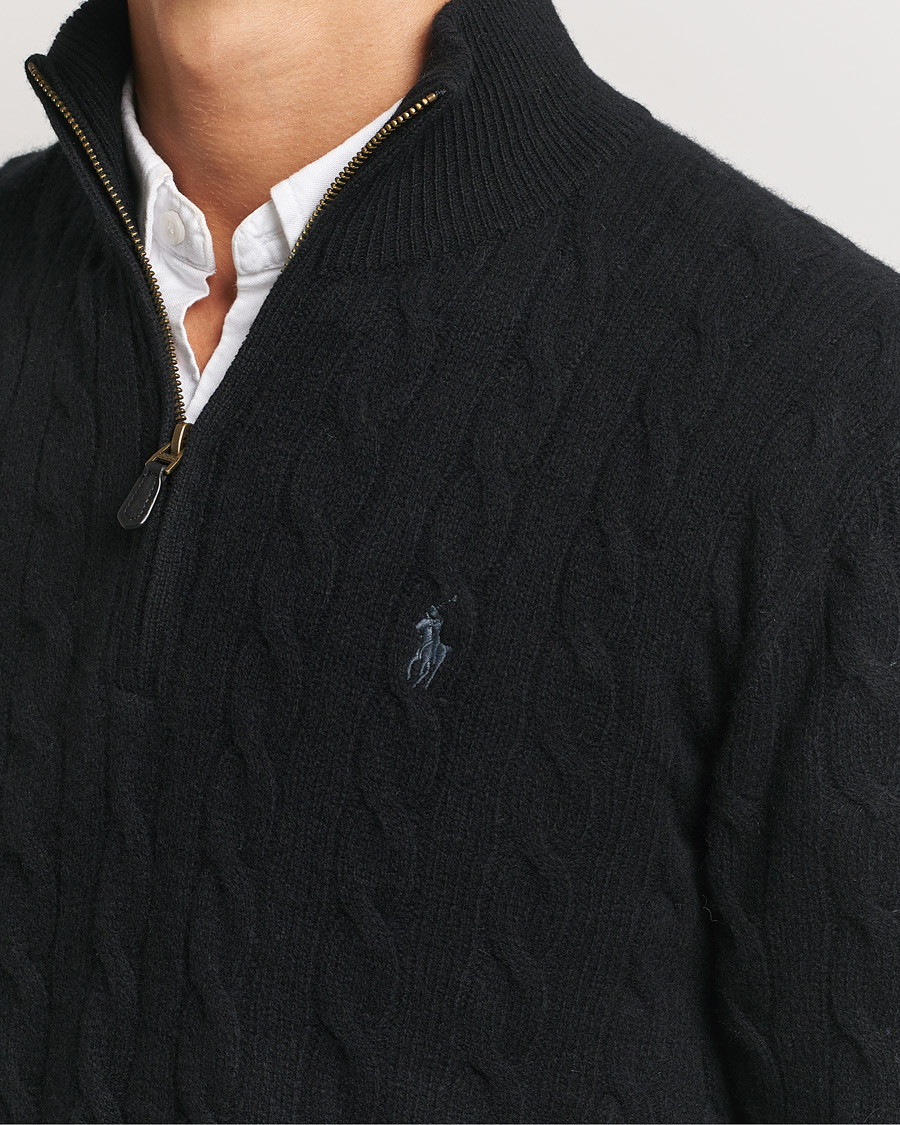 Herre | Trøjer | Polo Ralph Lauren | Wool/Cashmere Cable Half Zip Polo Black