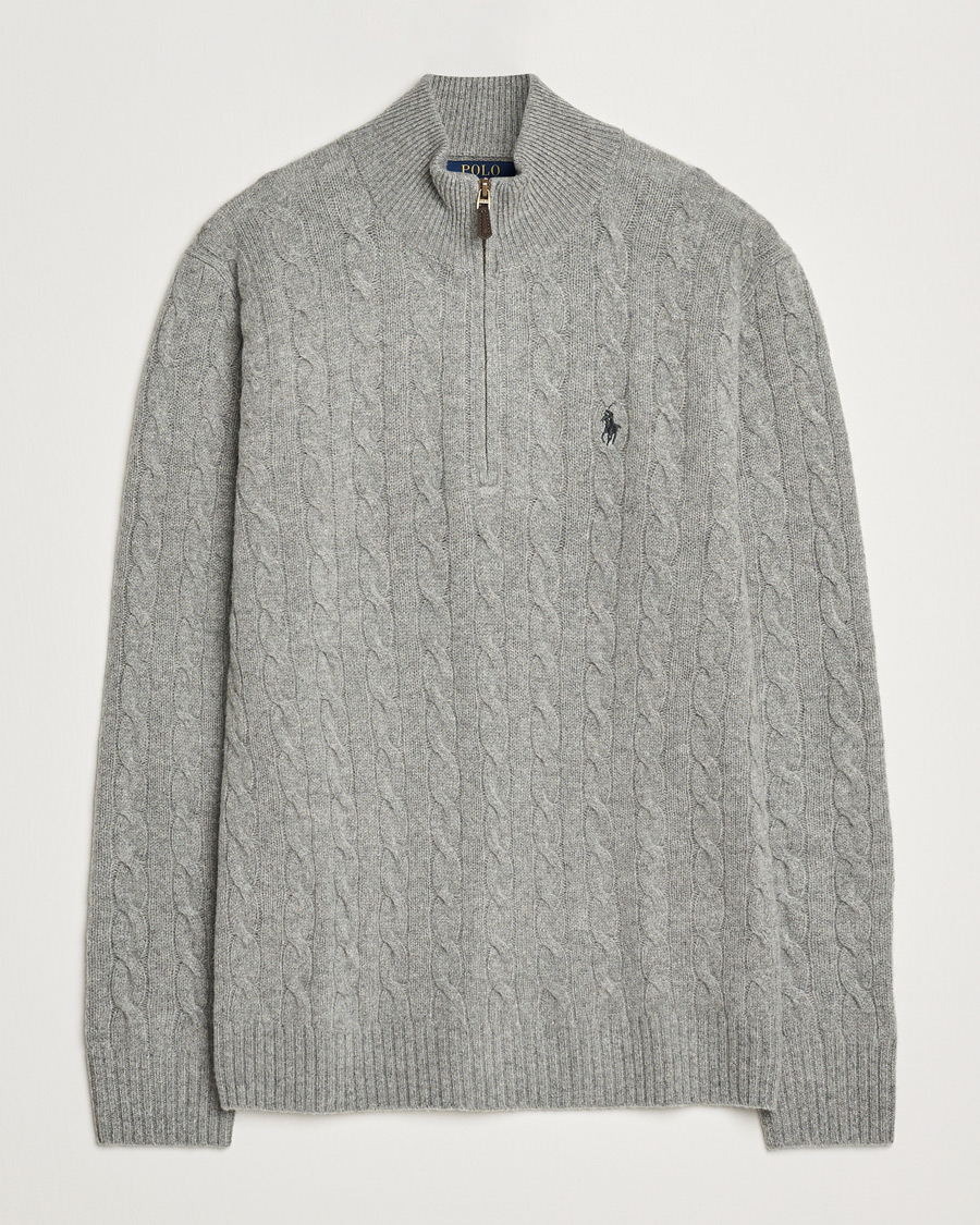 Herre | Trøjer | Polo Ralph Lauren | Wool/Cashmere Cable Half Zip Fawn Grey Heather