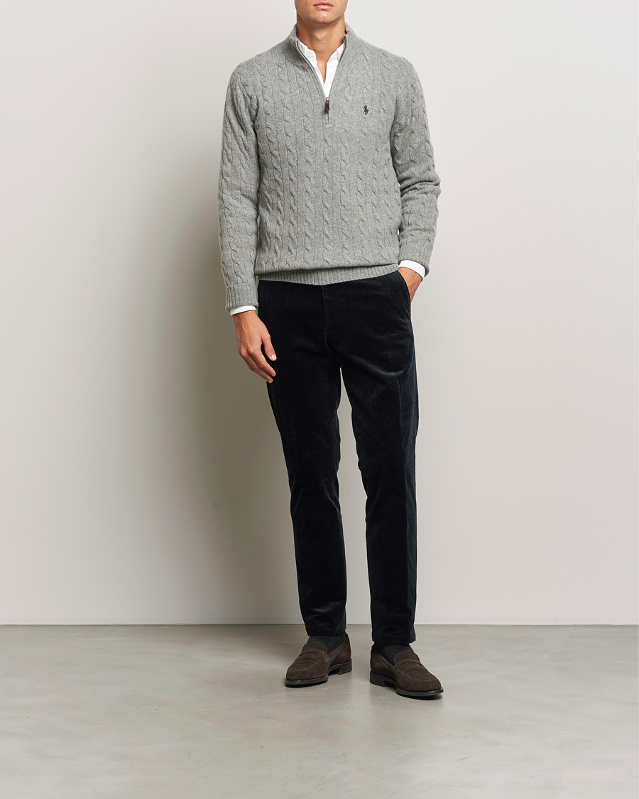 Herre | Trøjer | Polo Ralph Lauren | Wool/Cashmere Cable Half Zip Fawn Grey Heather