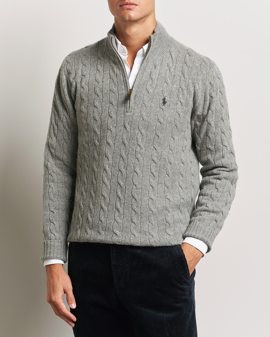Herre | Trøjer | Polo Ralph Lauren | Wool/Cashmere Cable Half Zip Fawn Grey Heather