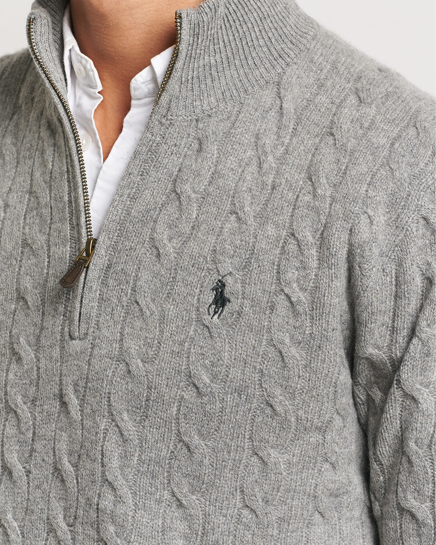 Herre | Trøjer | Polo Ralph Lauren | Wool/Cashmere Cable Half Zip Fawn Grey Heather