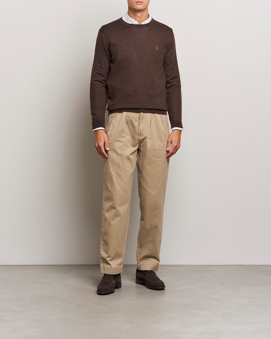 Herre | Trøjer | Polo Ralph Lauren | Merino Crew Neck Pullover Cacao Brown Heather