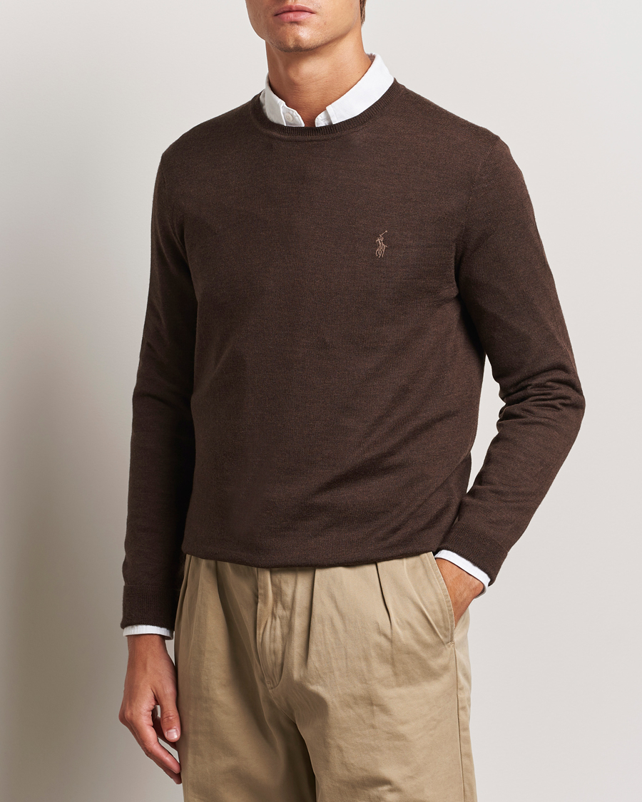 Herre | Trøjer | Polo Ralph Lauren | Merino Crew Neck Pullover Cacao Brown Heather