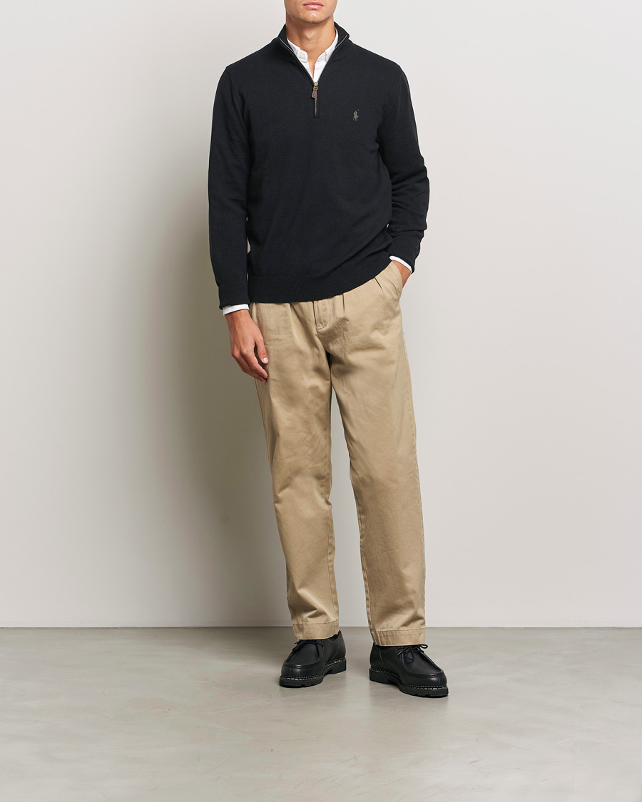 Herre | Trøjer | Polo Ralph Lauren | Merino Half-Zip Sweater Polo Black