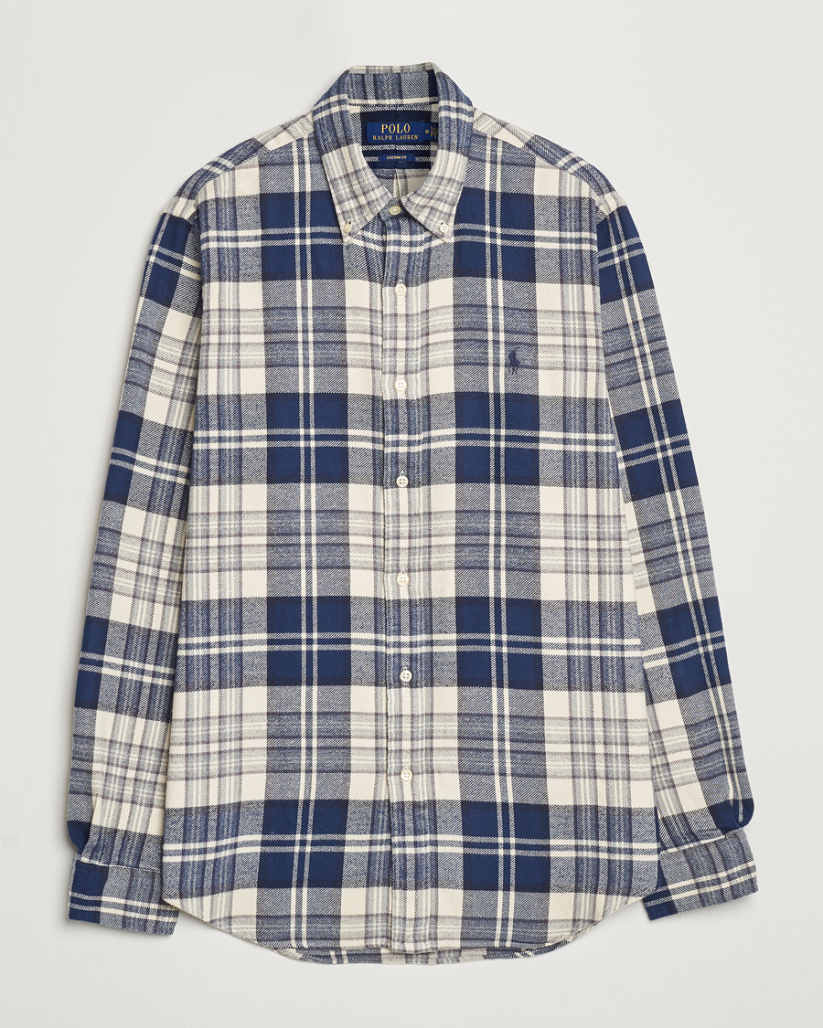 Herre | Skjorter | Polo Ralph Lauren | Custom Fit Brushed Flannel Checked Shirt White/Navy