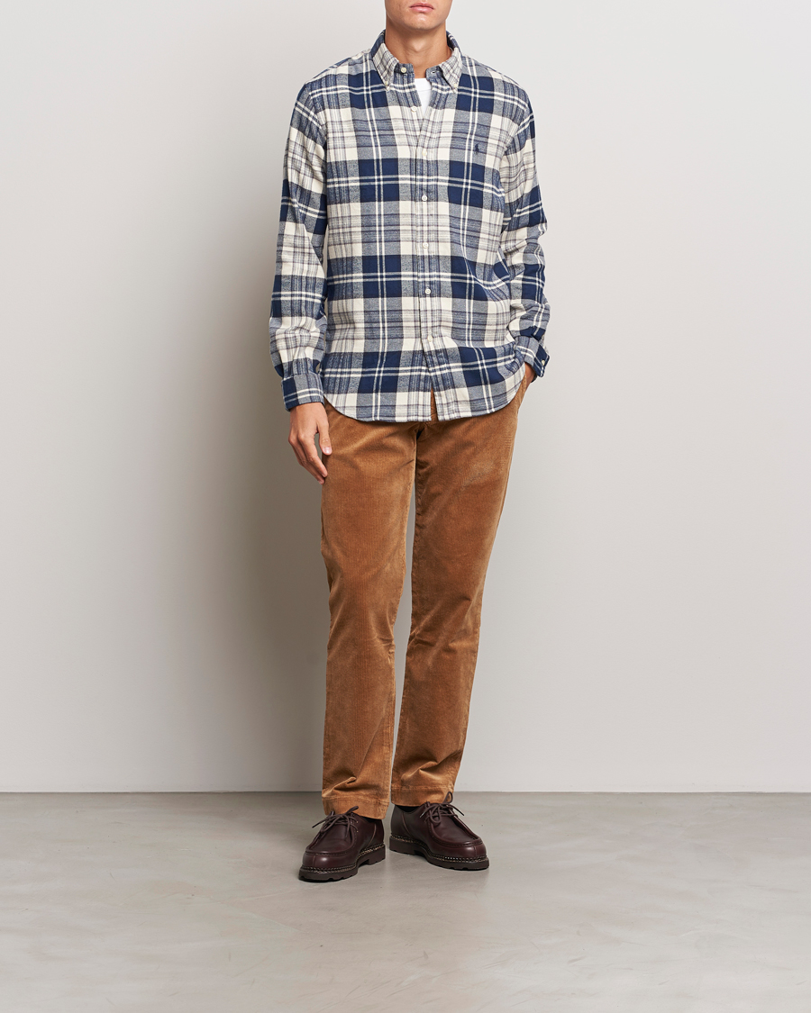 Herre | Skjorter | Polo Ralph Lauren | Custom Fit Brushed Flannel Checked Shirt White/Navy