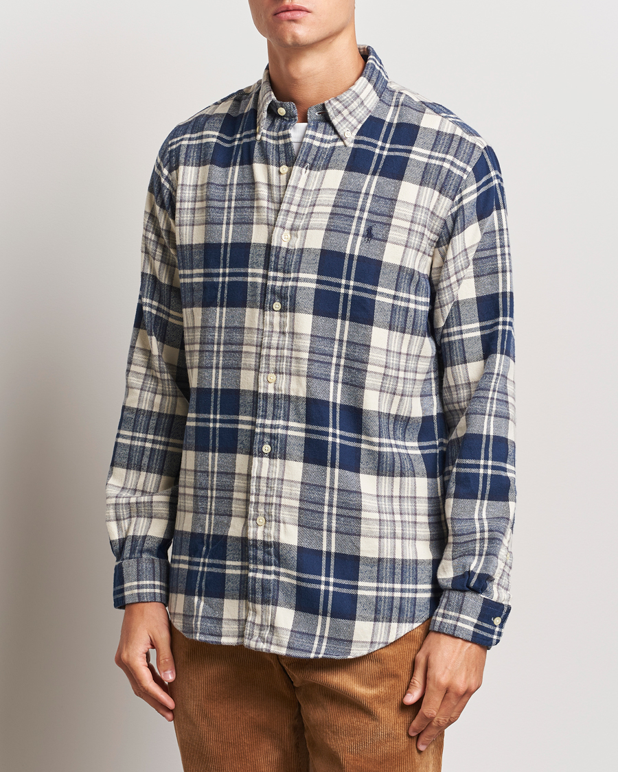 Herre | Skjorter | Polo Ralph Lauren | Custom Fit Brushed Flannel Checked Shirt White/Navy