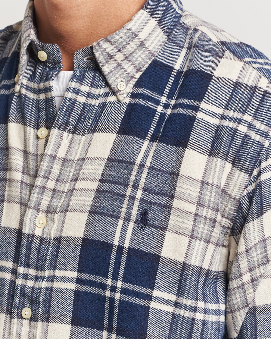 Herre | Skjorter | Polo Ralph Lauren | Custom Fit Brushed Flannel Checked Shirt White/Navy