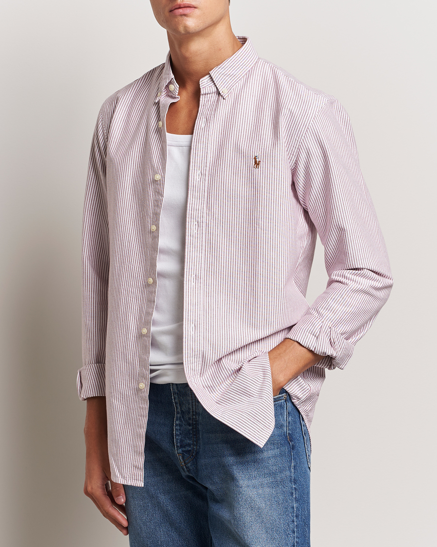 Herre | Skjorter | Polo Ralph Lauren | Slim Fit Striped Oxford Shirt Wine/White