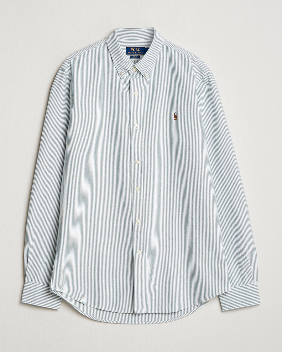 Herre | Skjorter | Polo Ralph Lauren | Slim Fit Striped Oxford Shirt Green/White