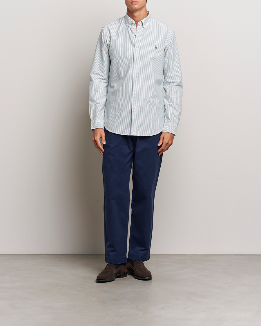 Herre | Skjorter | Polo Ralph Lauren | Slim Fit Striped Oxford Shirt Green/White