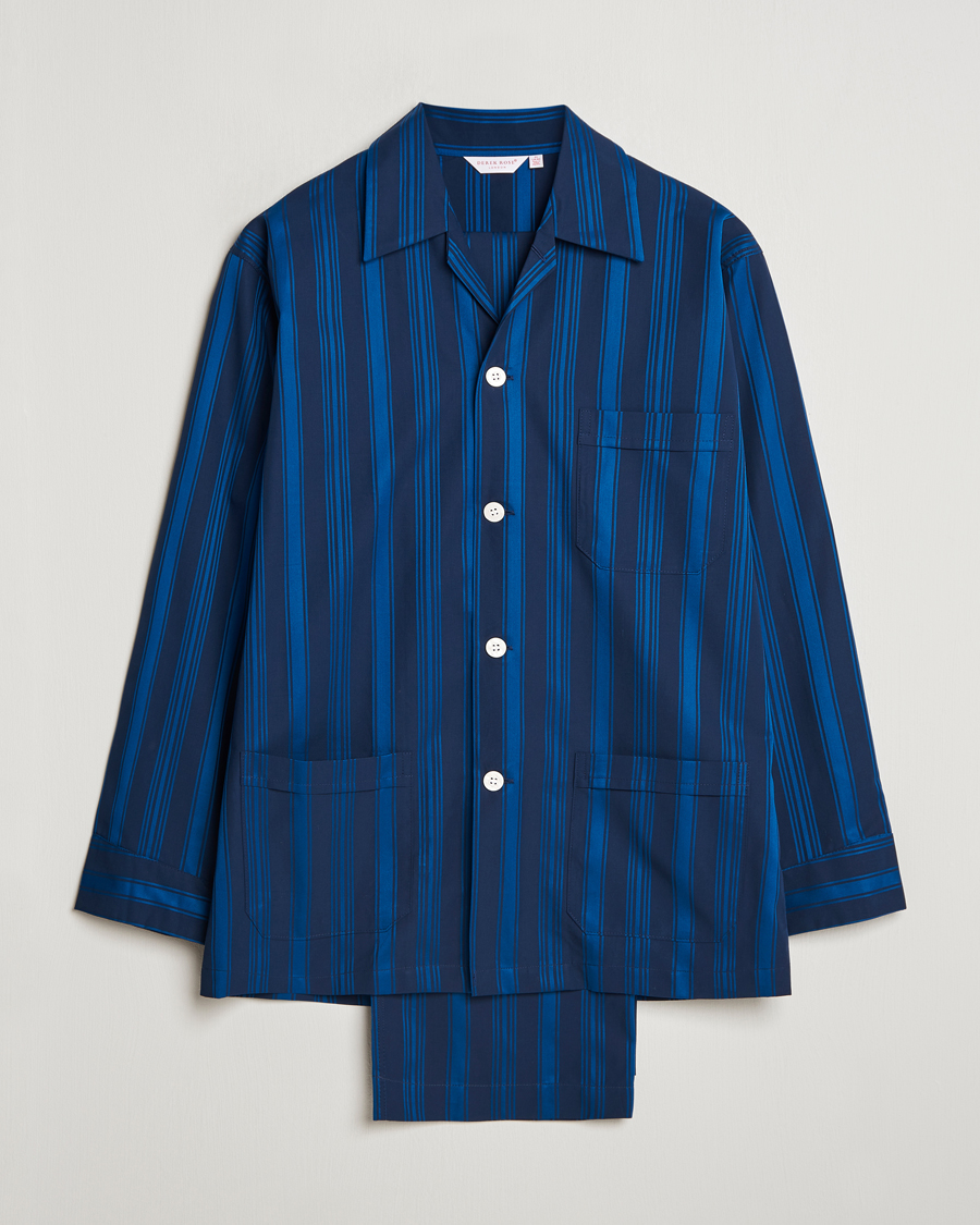 Herre | Derek Rose Striped Cotton Pyjama Set Navy | Derek Rose | Striped Cotton Pyjama Set Navy