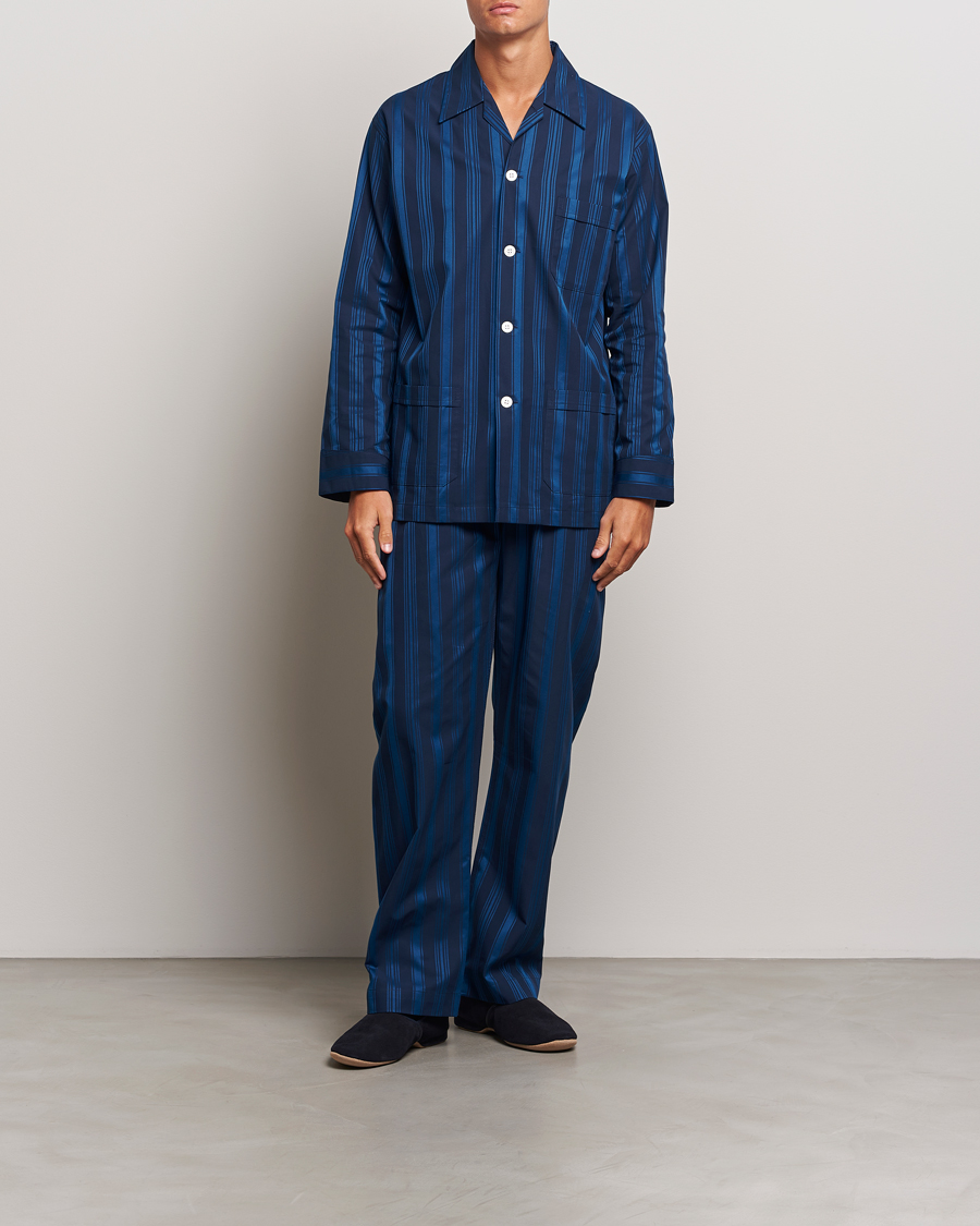 Herre | Derek Rose Striped Cotton Pyjama Set Navy | Derek Rose | Striped Cotton Pyjama Set Navy
