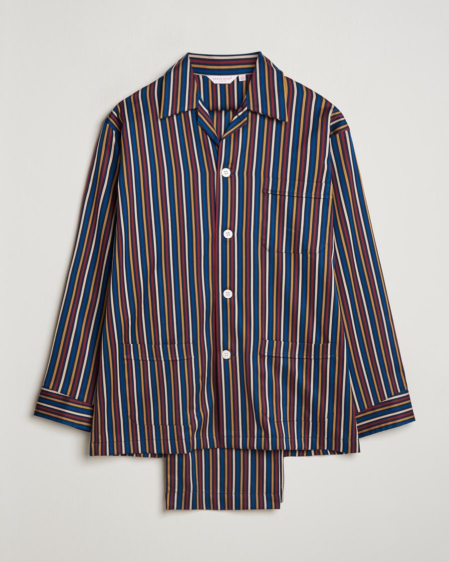 Herre | Derek Rose Striped Cotton Pyjama Set Navy | Derek Rose | Striped Cotton Pyjama Set Navy