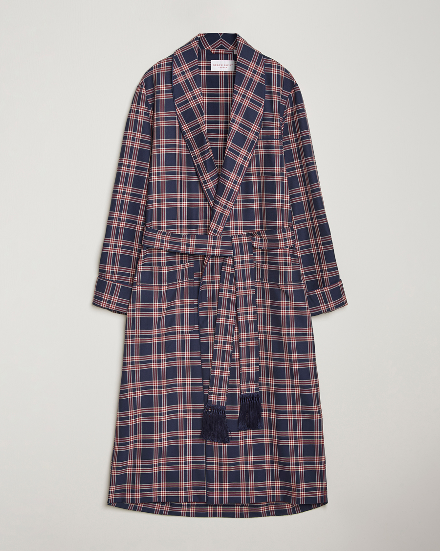 Herre | Derek Rose Wool Checked Dressing Gown Navy | Derek Rose | Wool Checked Dressing Gown Navy