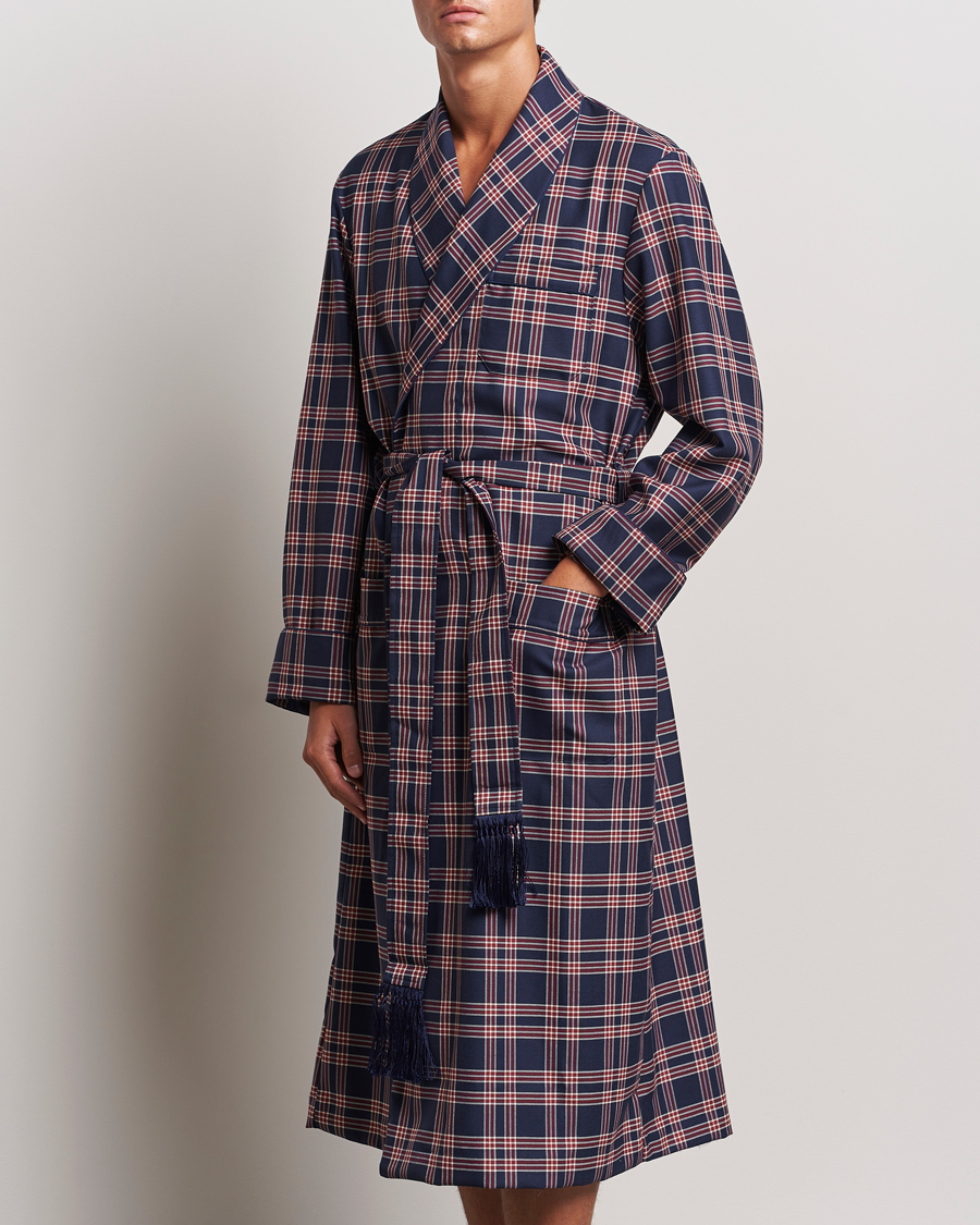 Herre | Derek Rose Wool Checked Dressing Gown Navy | Derek Rose | Wool Checked Dressing Gown Navy