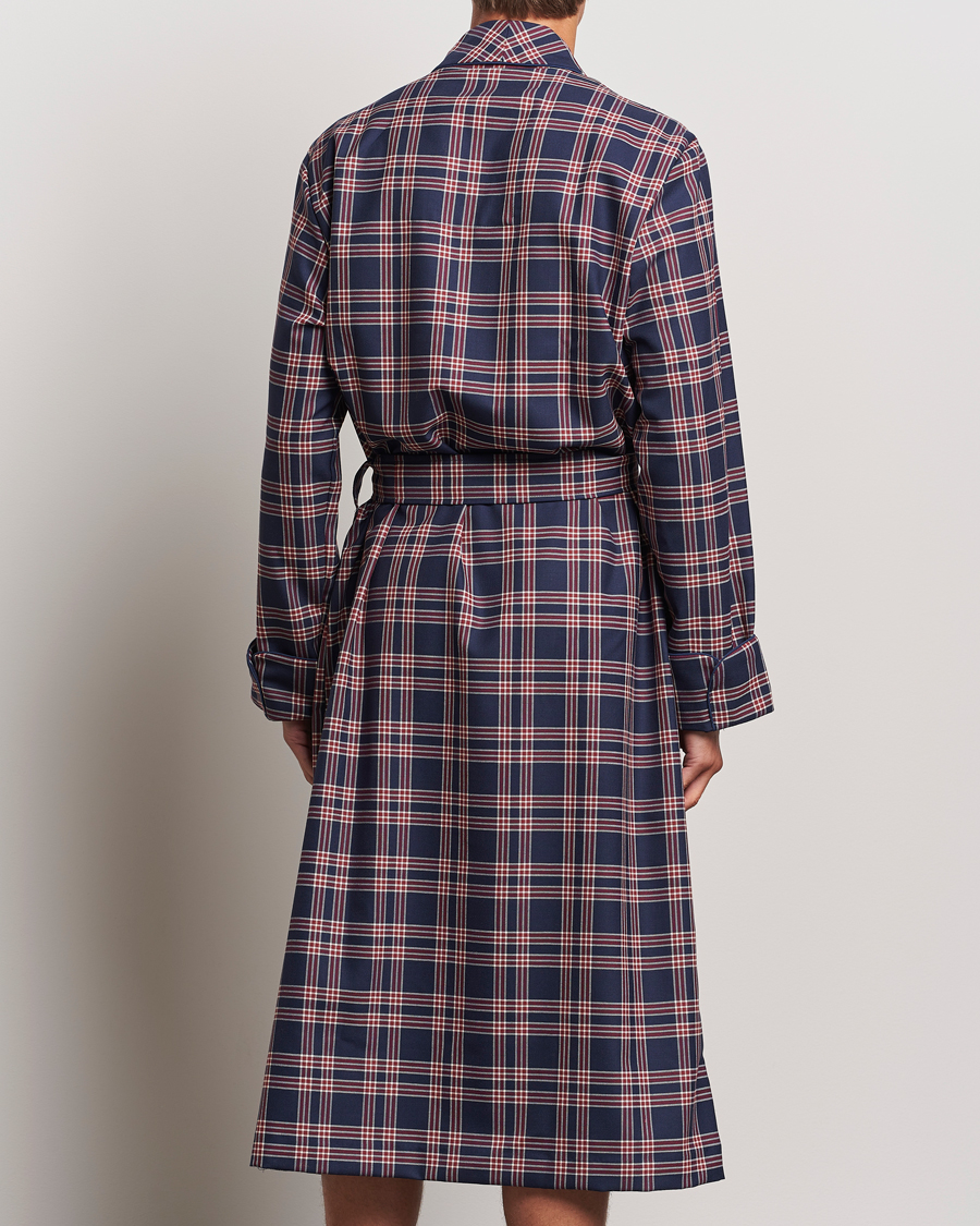 Herre | Derek Rose Wool Checked Dressing Gown Navy | Derek Rose | Wool Checked Dressing Gown Navy