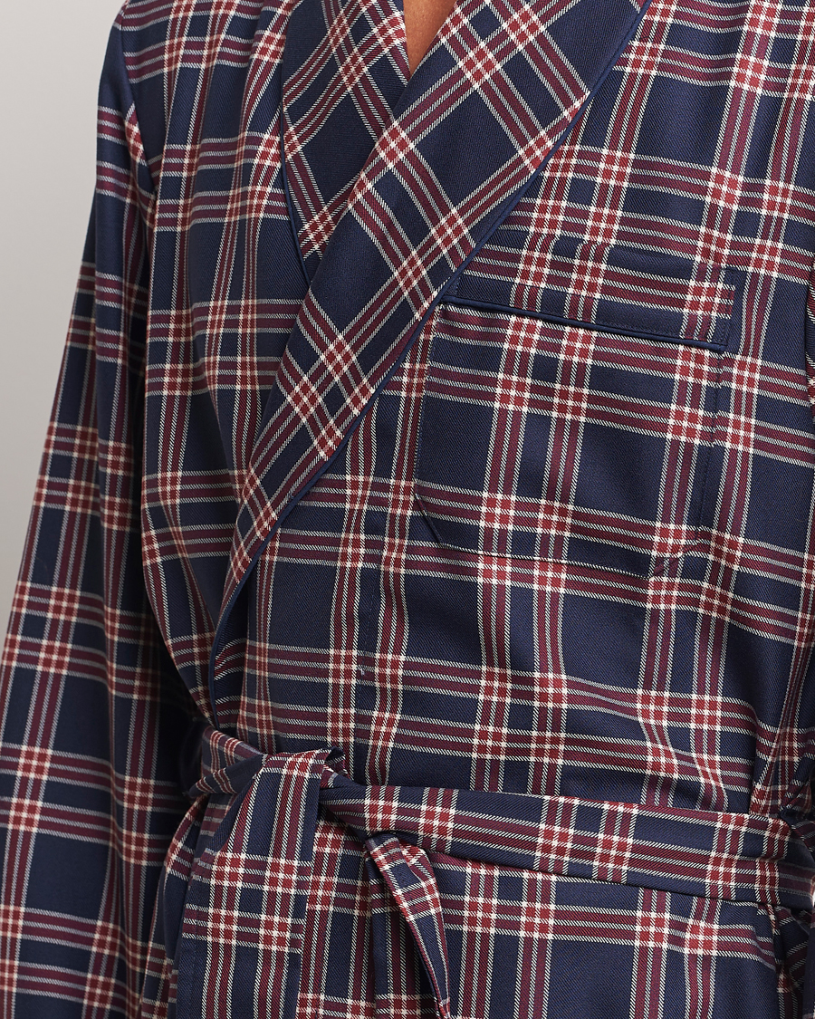 Herre | Derek Rose Wool Checked Dressing Gown Navy | Derek Rose | Wool Checked Dressing Gown Navy