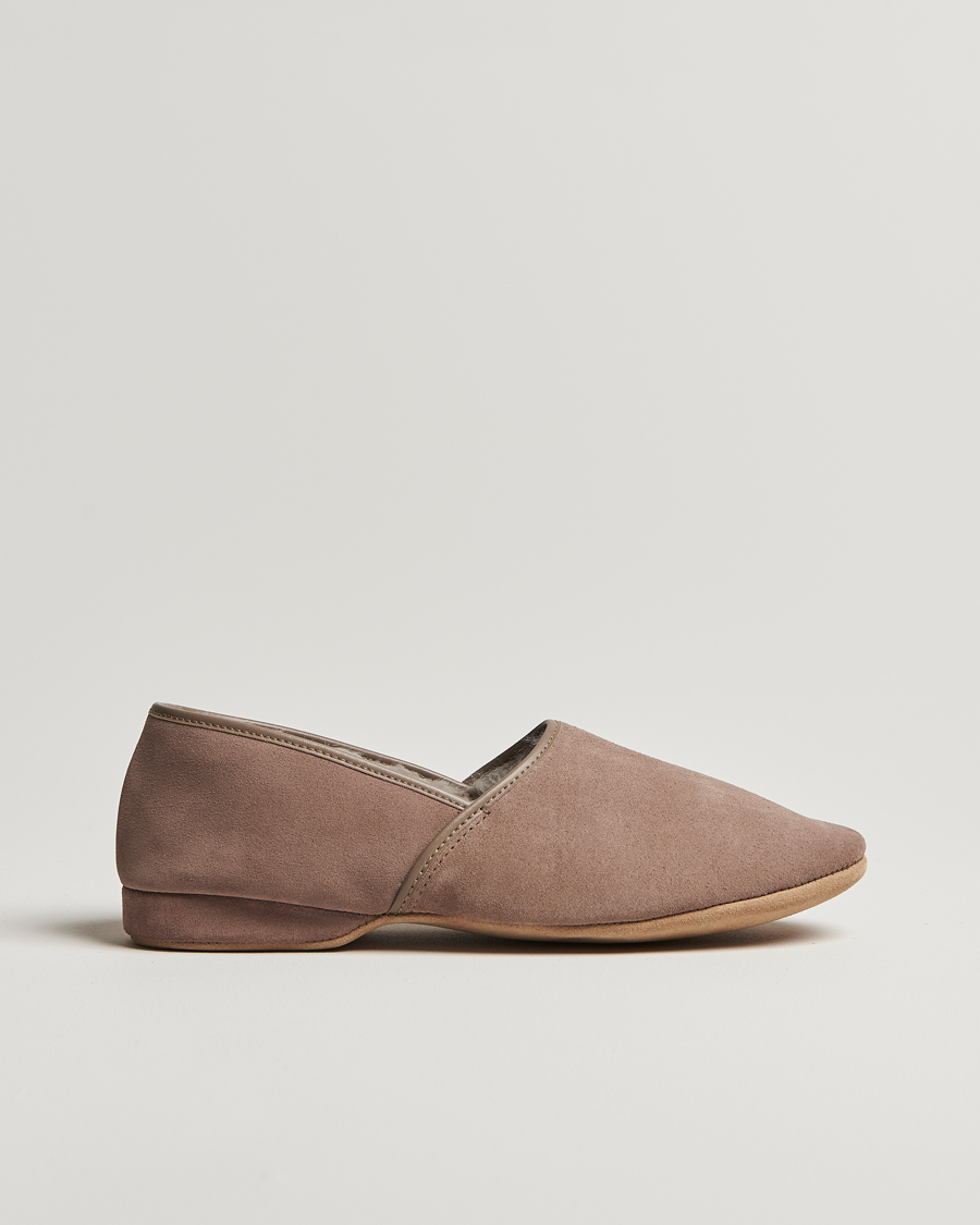 Herre | Derek Rose Crawford Sheepskin Suede Slippers Beige | Derek Rose | Crawford Sheepskin Suede Slippers Beige