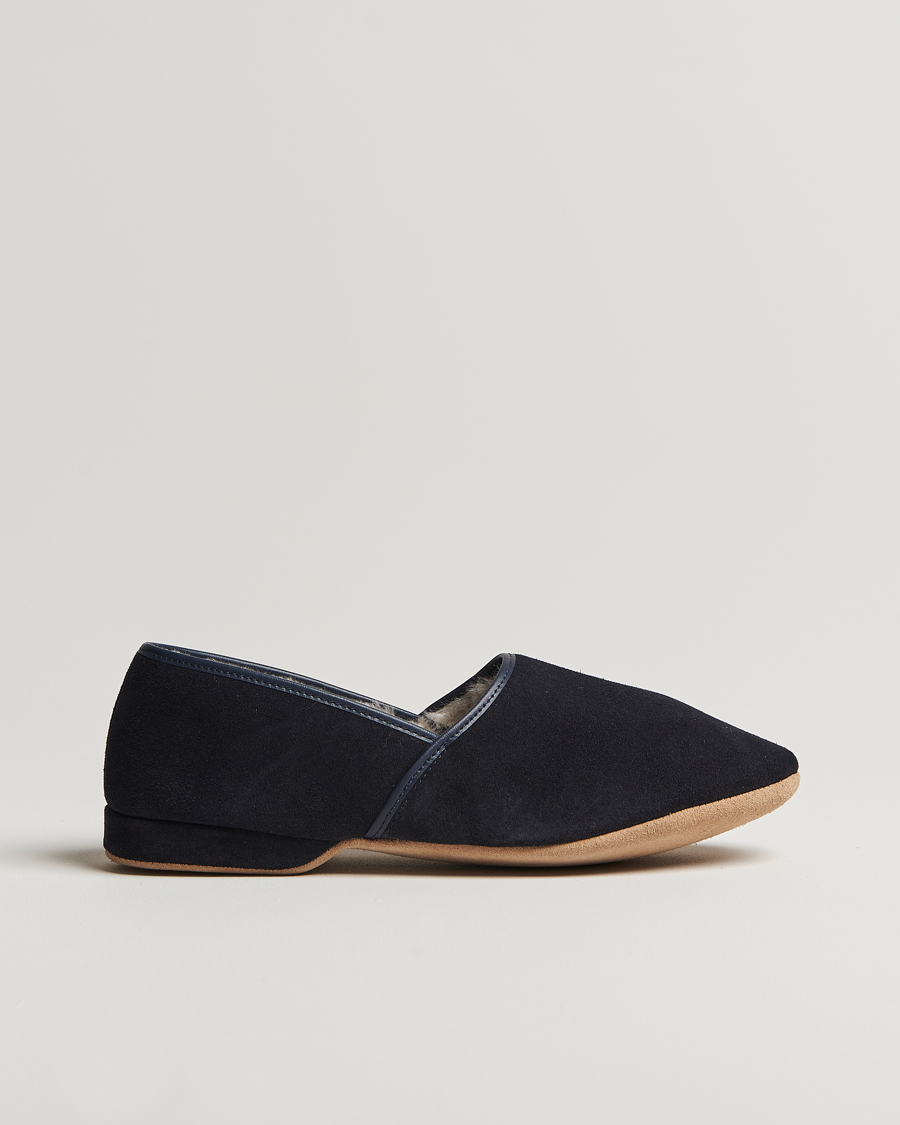 Herre | Sandaler & Hjemmesko | Derek Rose | Crawford Sheepskin Suede Slippers Navy