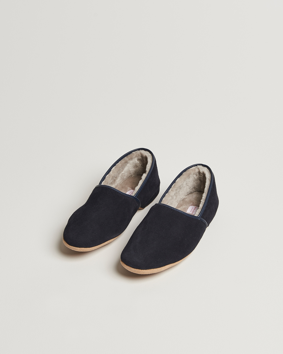 Herre | Sandaler & Hjemmesko | Derek Rose | Crawford Sheepskin Suede Slippers Navy