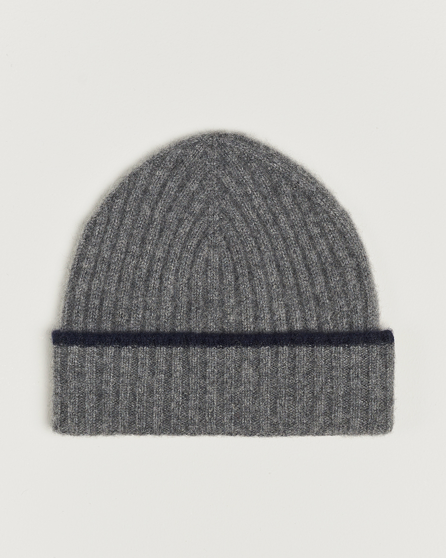 Herre | Amanda Christensen Rib Knitted Cashmere Paspoal Cap Grey Melange | Amanda Christensen | Rib Knitted Cashmere Paspoal Cap Grey Melange