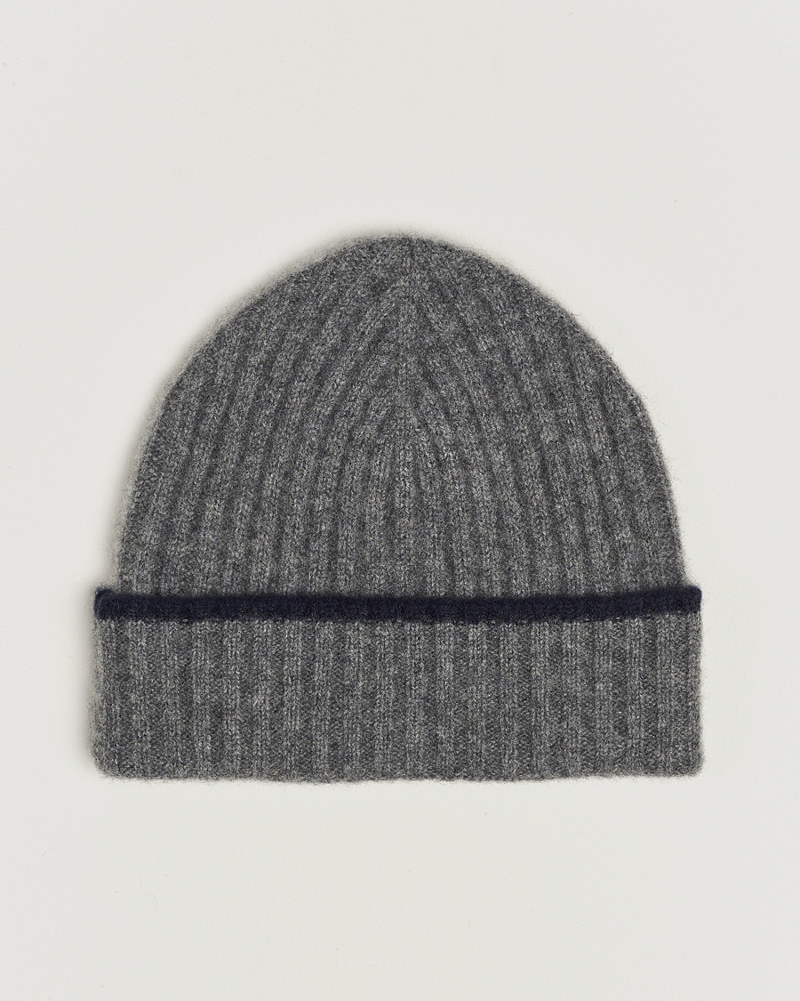 Herre | Amanda Christensen Rib Knitted Cashmere Paspoal Cap Grey Melange | Amanda Christensen | Rib Knitted Cashmere Paspoal Cap Grey Melange