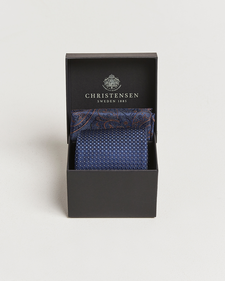 Herre | Amanda Christensen Box Set Silk 8 cm Tie And Pocket Square Navy | Amanda Christensen | Box Set Silk 8 cm Tie And Pocket Square Navy