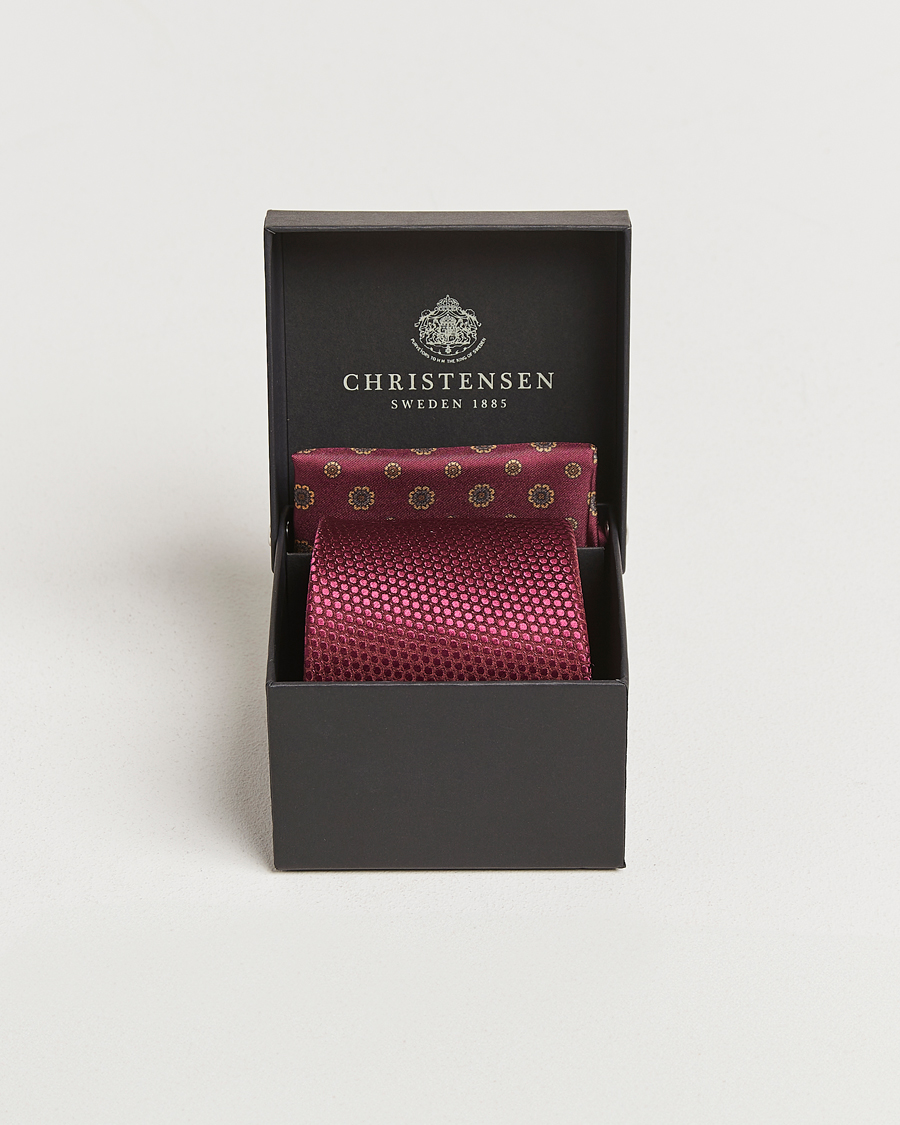 Herre | Amanda Christensen Box Set Silk 8 cm Tie And Pocket Square Bordeaux | Amanda Christensen | Box Set Silk 8 cm Tie And Pocket Square Bordeaux