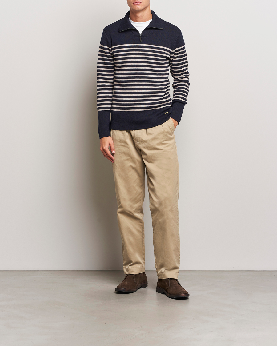 Herre | Trøjer | Armor-lux | Pull Camionneur Wool Half Zip Navy/Sandstone