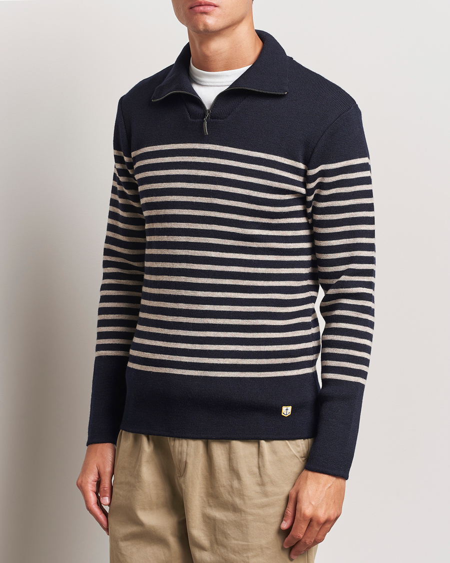Herre | Trøjer | Armor-lux | Pull Camionneur Wool Half Zip Navy/Sandstone