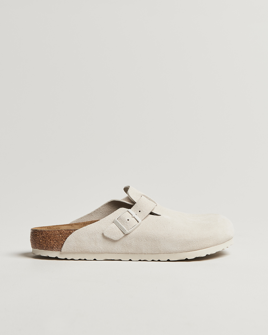 Herre | BIRKENSTOCK Boston Classic Footbed Antique White Suede | BIRKENSTOCK | Boston Classic Footbed Antique White Suede