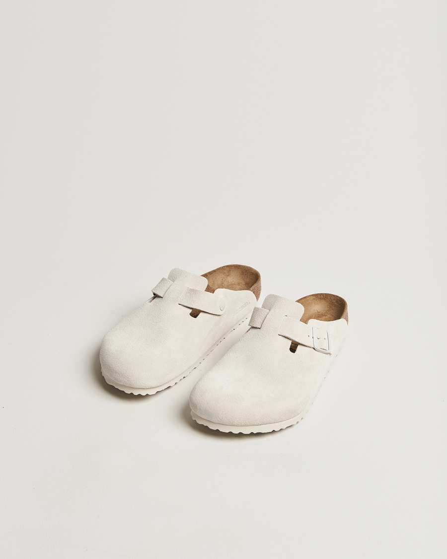 Herre | BIRKENSTOCK Boston Classic Footbed Antique White Suede | BIRKENSTOCK | Boston Classic Footbed Antique White Suede