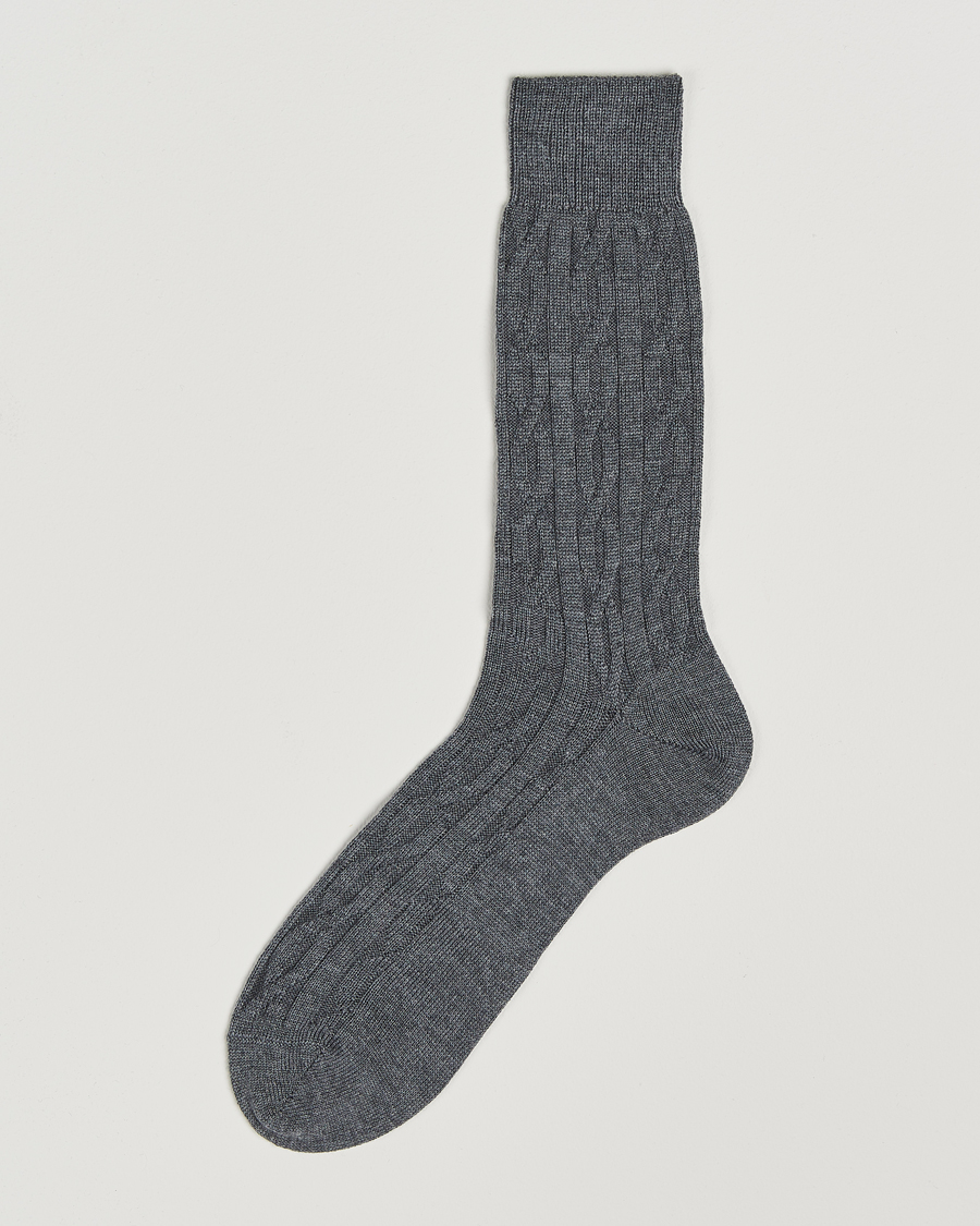 Herre | Undertøj | Bresciani | Link Ribbed Wool Socks Light Grey