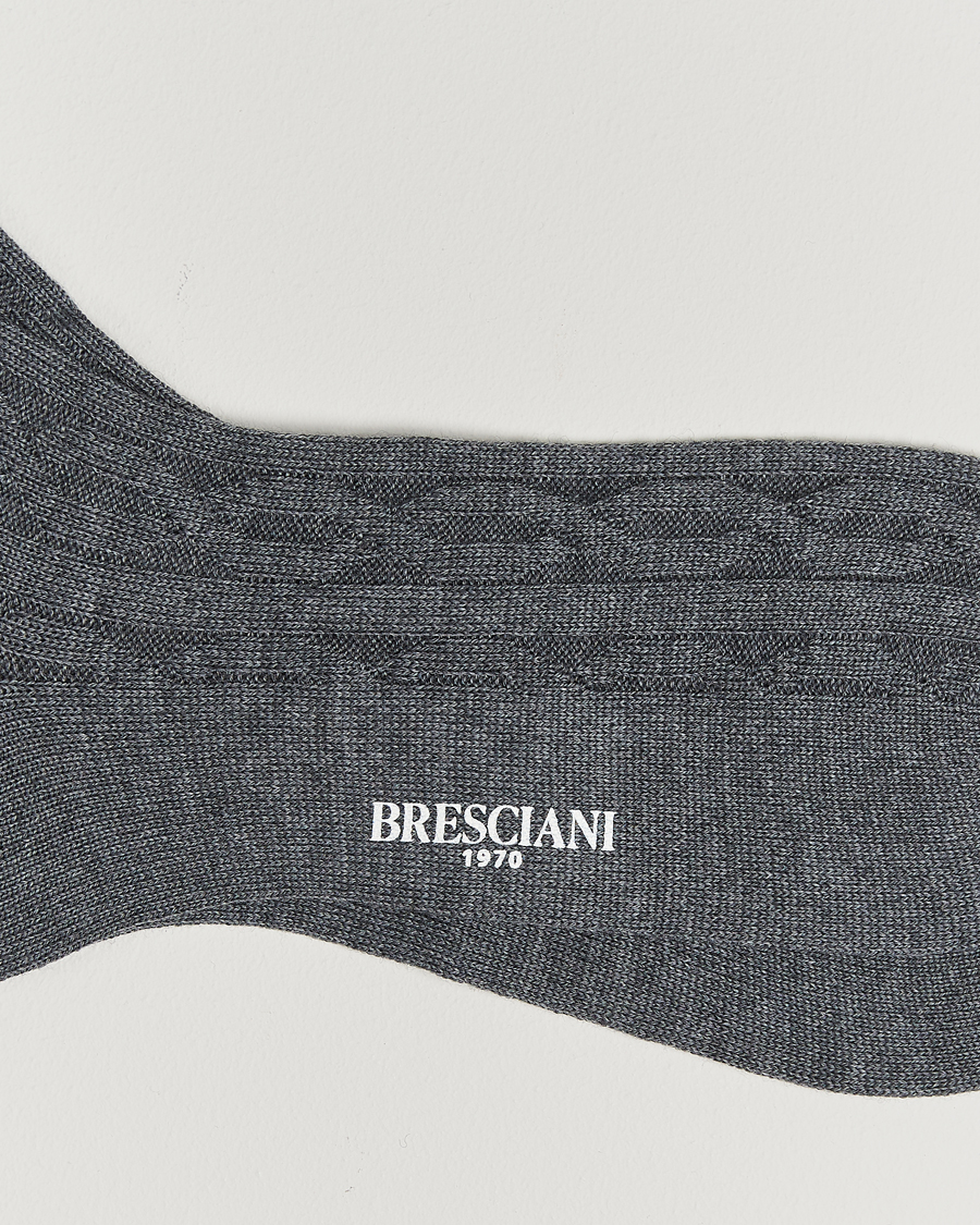 Herre | Undertøj | Bresciani | Link Ribbed Wool Socks Light Grey