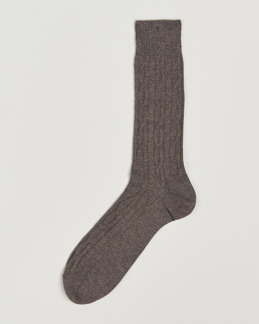 Herre | Undertøj | Bresciani | Link Ribbed Wool Socks Taupe