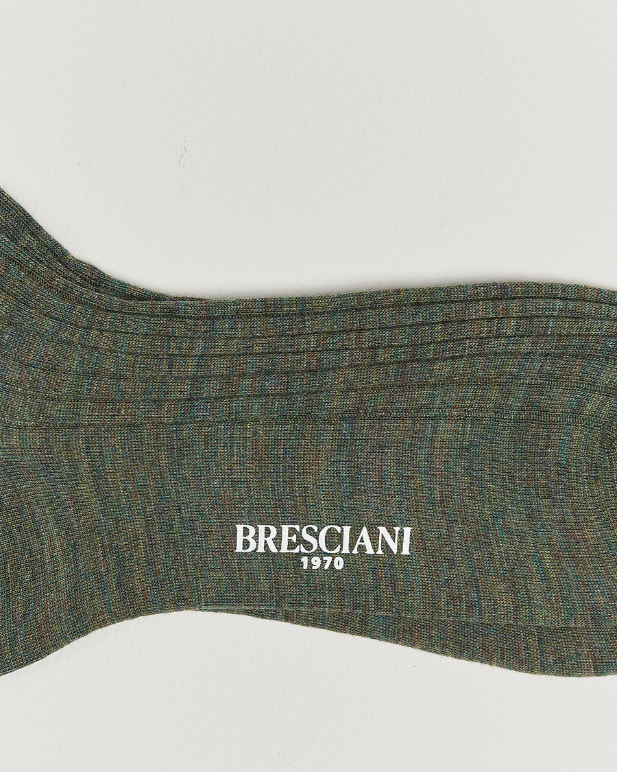 Herre | Undertøj | Bresciani | Wool/Nylon Ribbed Short Socks Green Melange