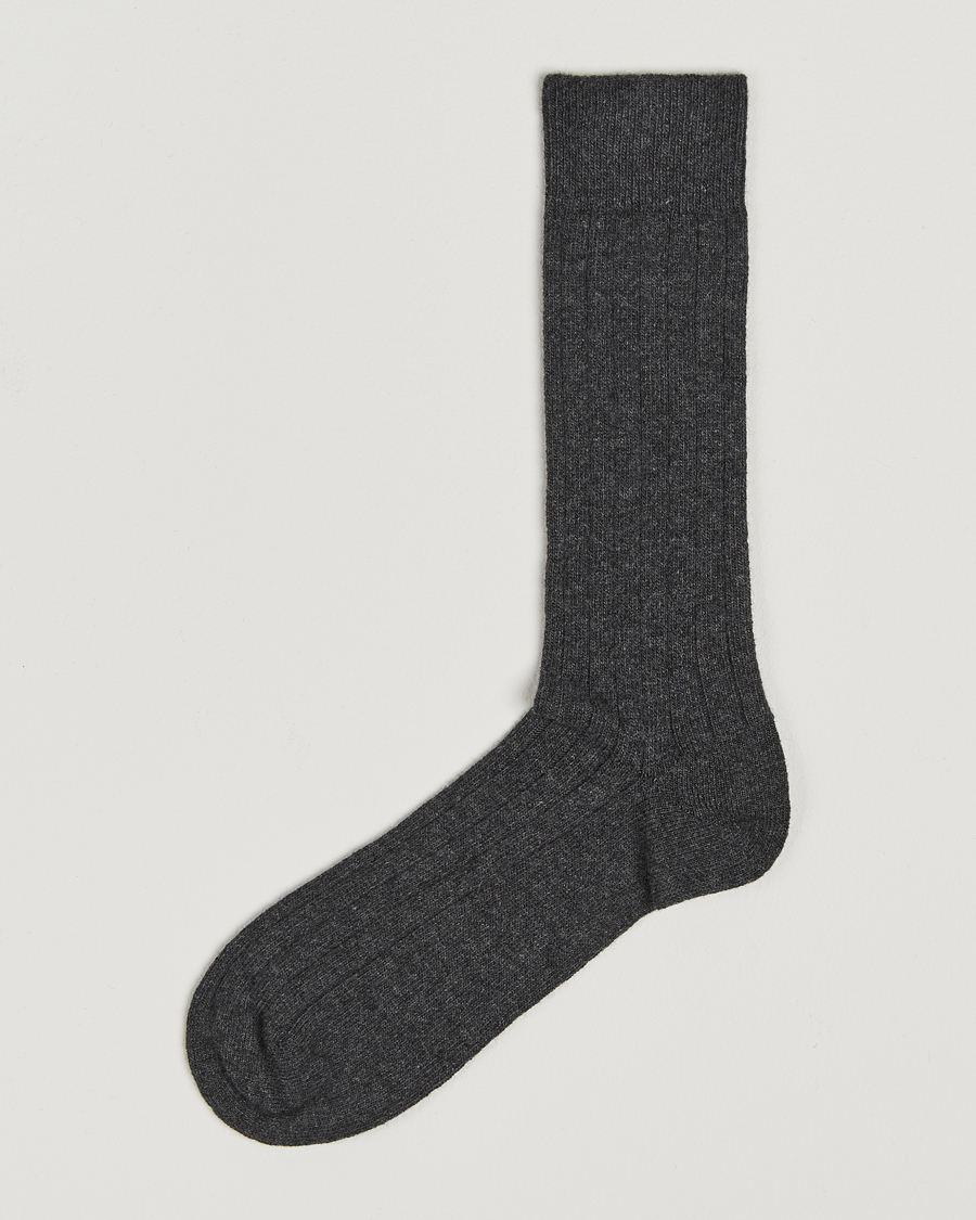 Herre | Undertøj | Bresciani | Wool/Cashmere Ribbed Socks Dark Grey