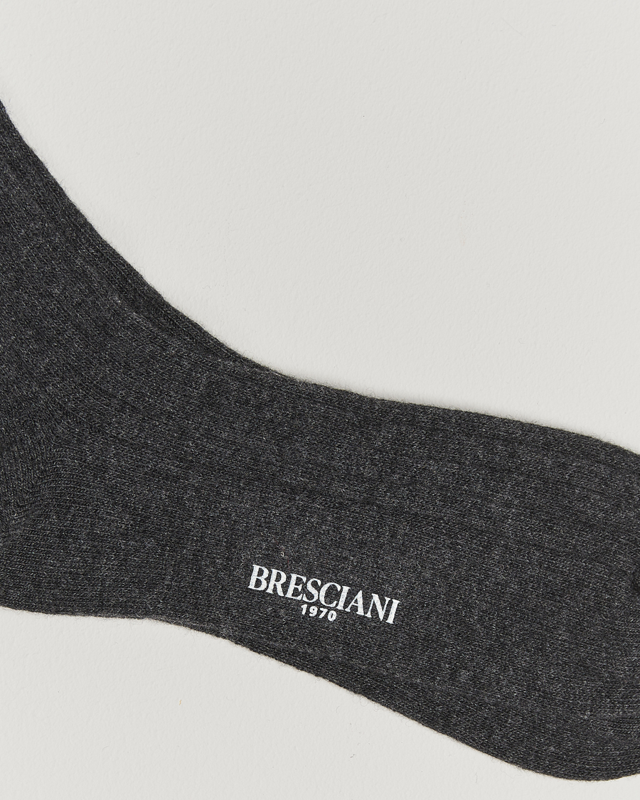 Herre | Undertøj | Bresciani | Wool/Cashmere Ribbed Socks Dark Grey