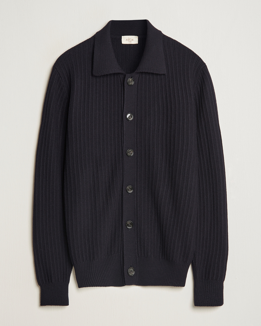 Herre | Trøjer | Altea | Rib Wool Cardigan Navy