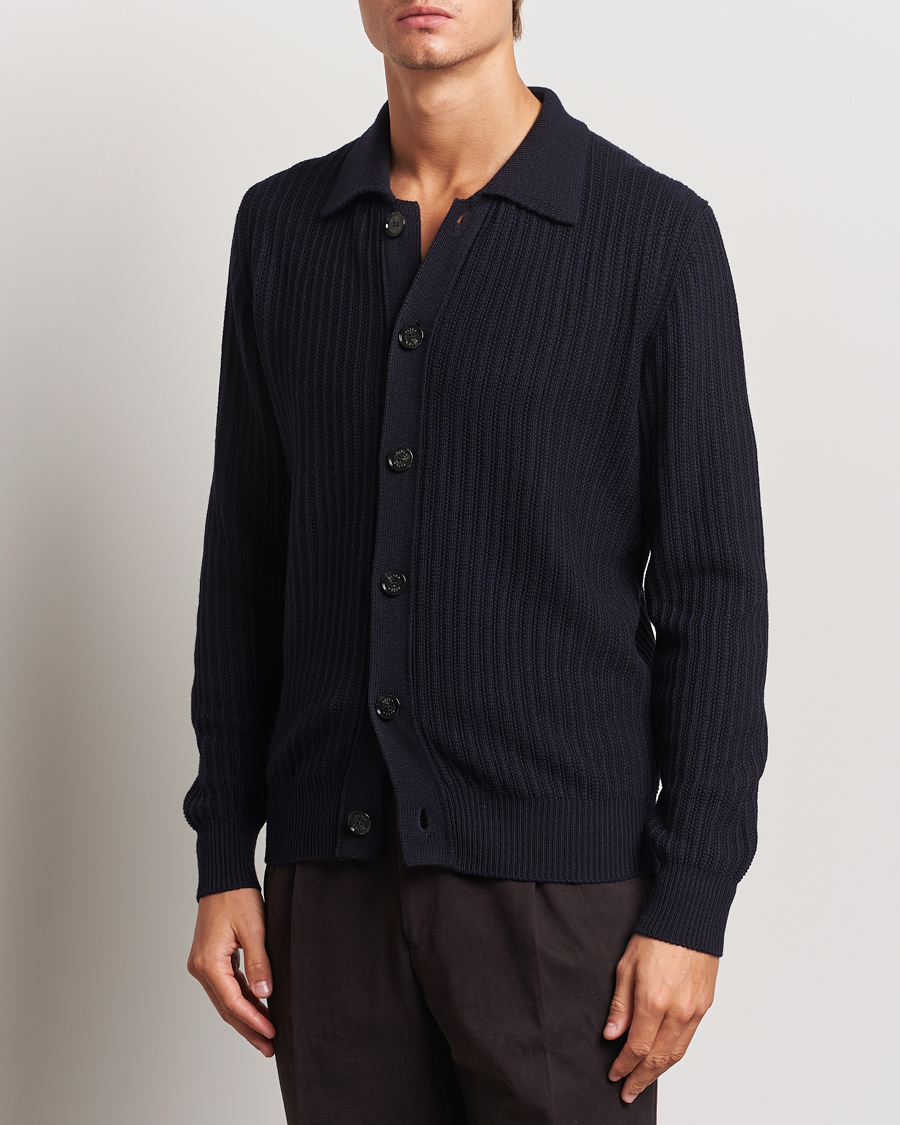 Herre | Trøjer | Altea | Rib Wool Cardigan Navy