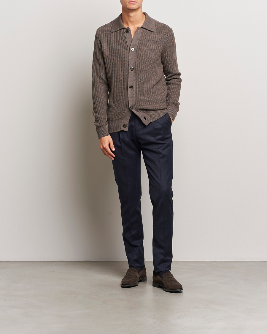 Herre | Trøjer | Altea | Rib Wool Cardigan Taupe