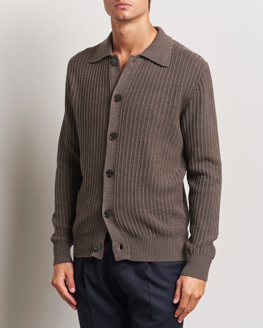 Herre | Trøjer | Altea | Rib Wool Cardigan Taupe