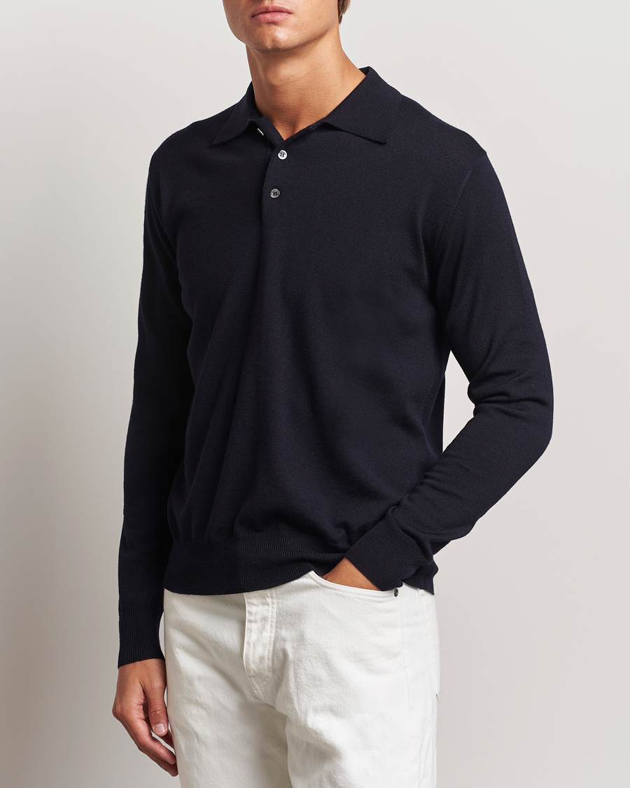 Herre | Trøjer | Altea | Merino Long Sleeve Polo Navy