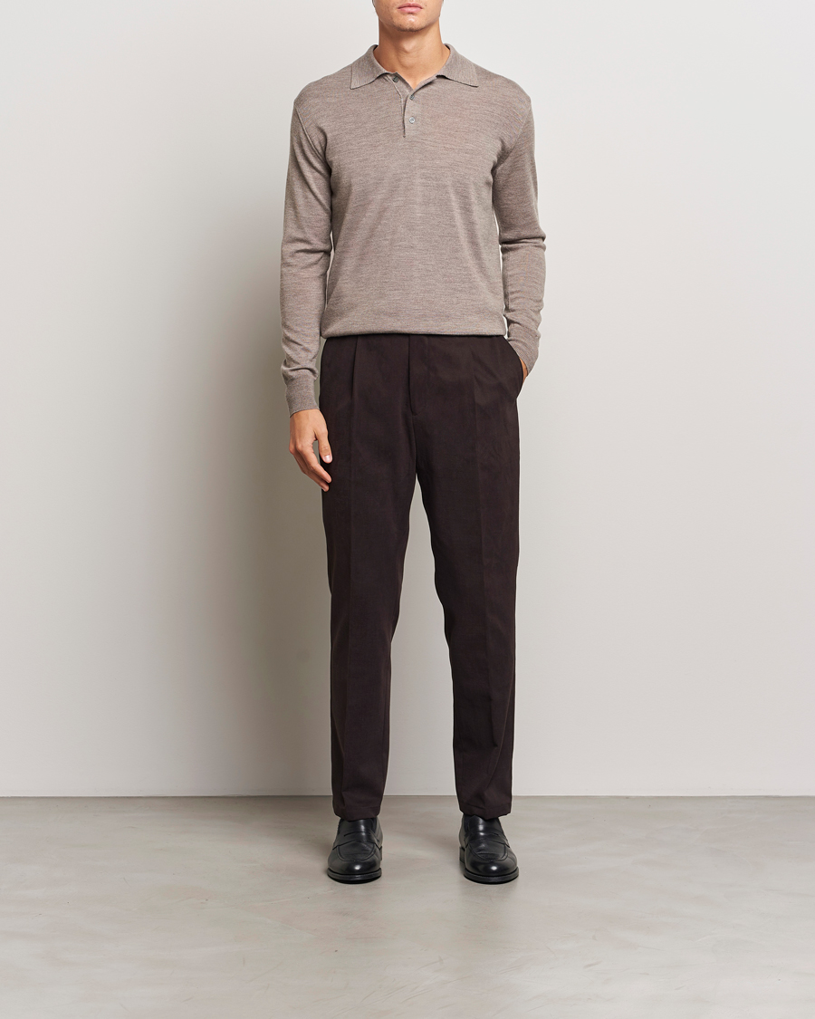 Herre | Trøjer | Altea | Merino Long Sleeve Polo Beige