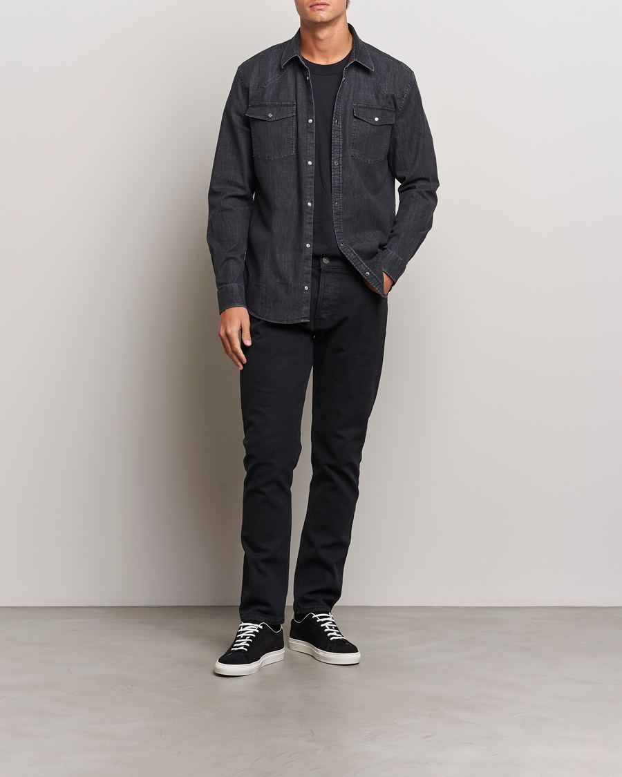 Herre | Skjorter | Dondup | Slim Fit Denim Shirt Washed Black