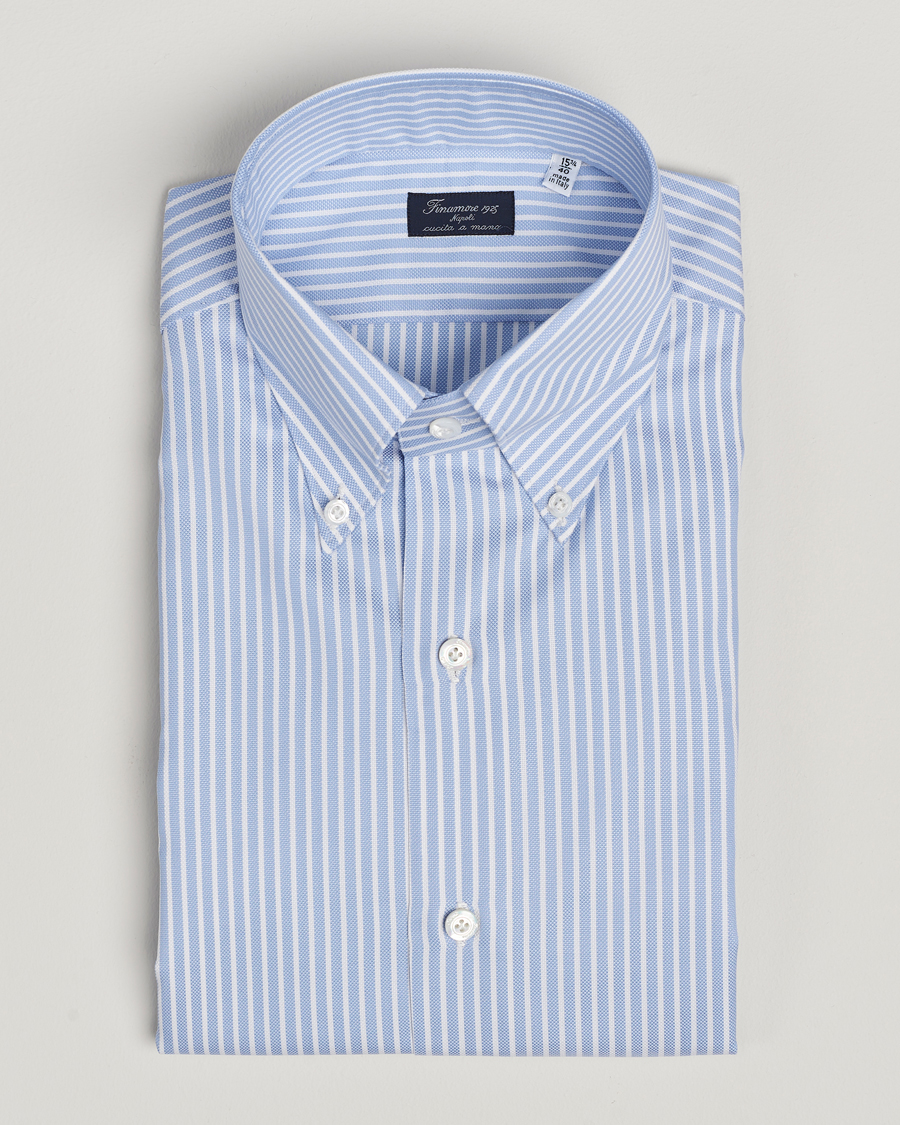 Herre | Skjorter | Finamore Napoli | Milano Slim Oxford Button Down Shirt Blue Stripe