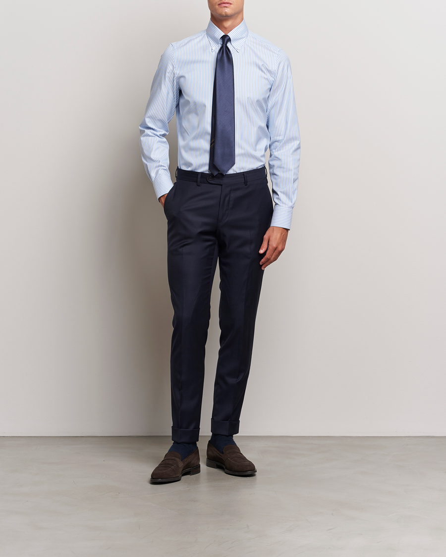 Herre | Skjorter | Finamore Napoli | Milano Slim Oxford Button Down Shirt Blue Stripe